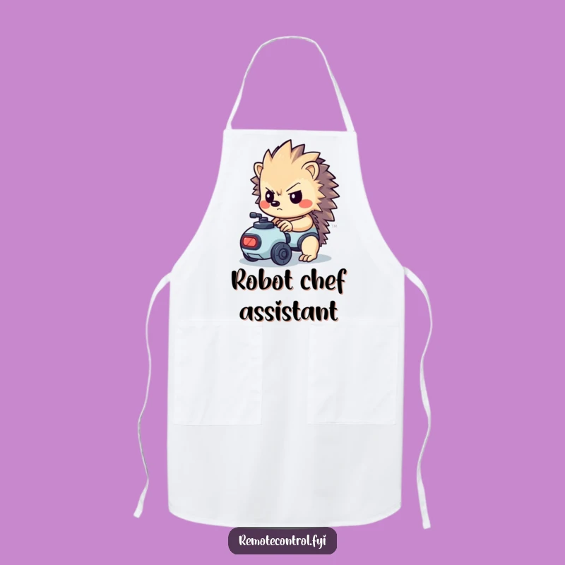 Funny Hedgehog Apron - Determined Robot Control Kitchen Focus!