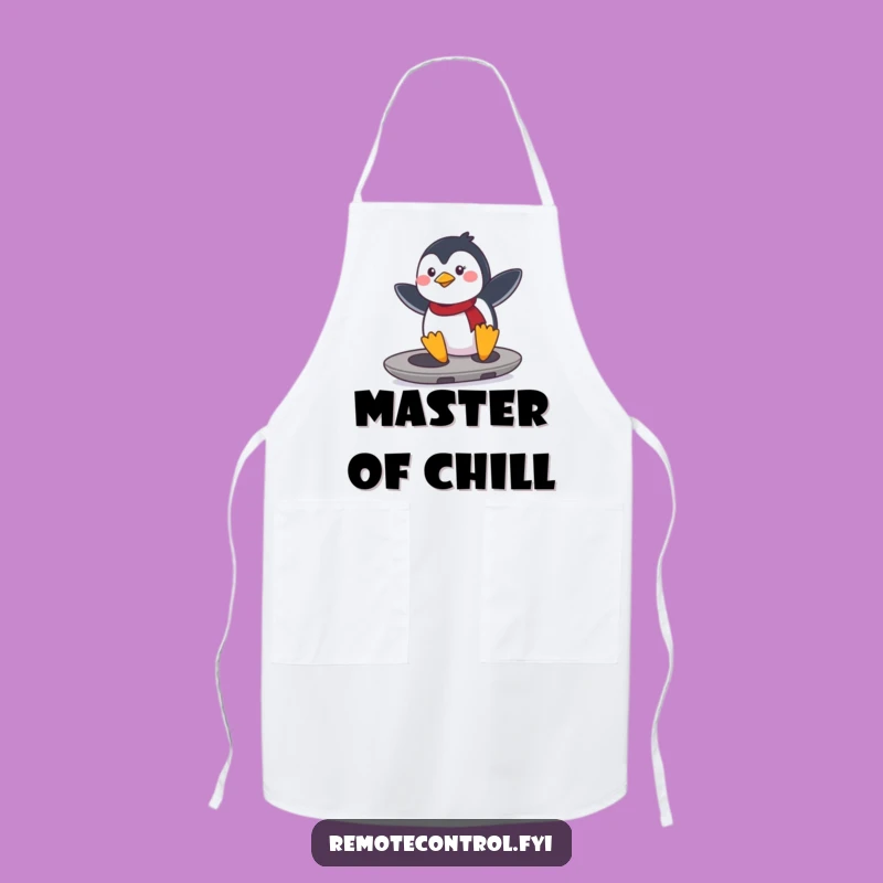 Funny Penguin Remote Surfer Apron: Determined penguin shredding on a remote, a perfect funny gift.