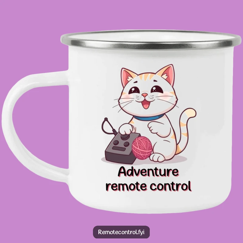 Funny Cat Remote Camping Mug: Durable Playful Feline Cup for Outdoor Fun