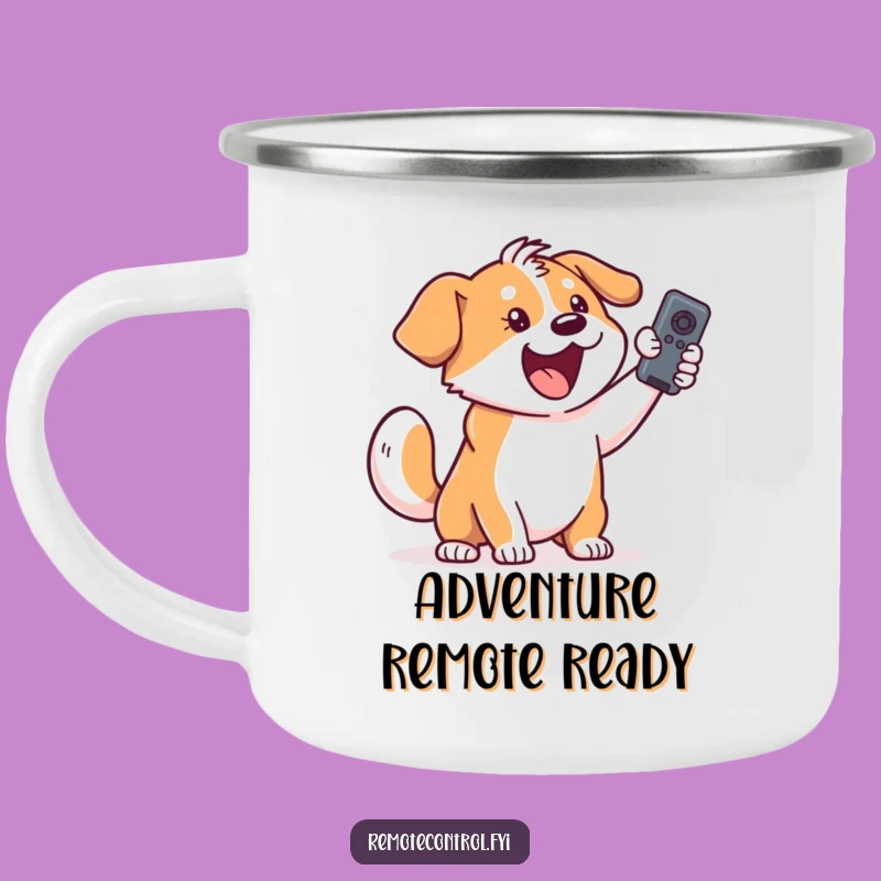 Funny Dog Camping Mug: Adventure with Excited Remote Control Spirit