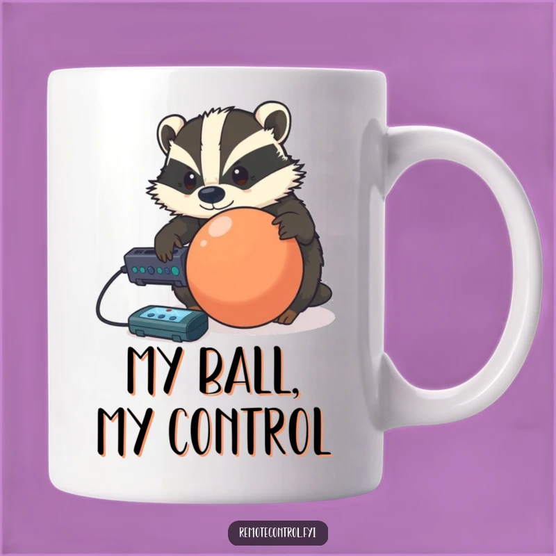 Funny Badger Control Mug: Hilarious Remote and Ball Action