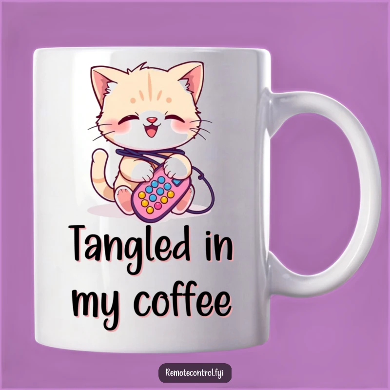 Funny Kitten Remote Tangled Mug: Hilarious Gift for Cat Lovers!