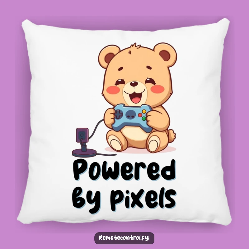 Funny Bear Cub Gamer Pillow: Delighted Cub's Comfort Zone, Cozy Funny Gift