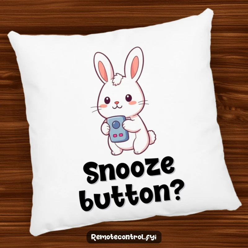 Funny Kawaii Rabbit Pillow featuring a rabbit with a surprised expression, holding a remote control with buttons.