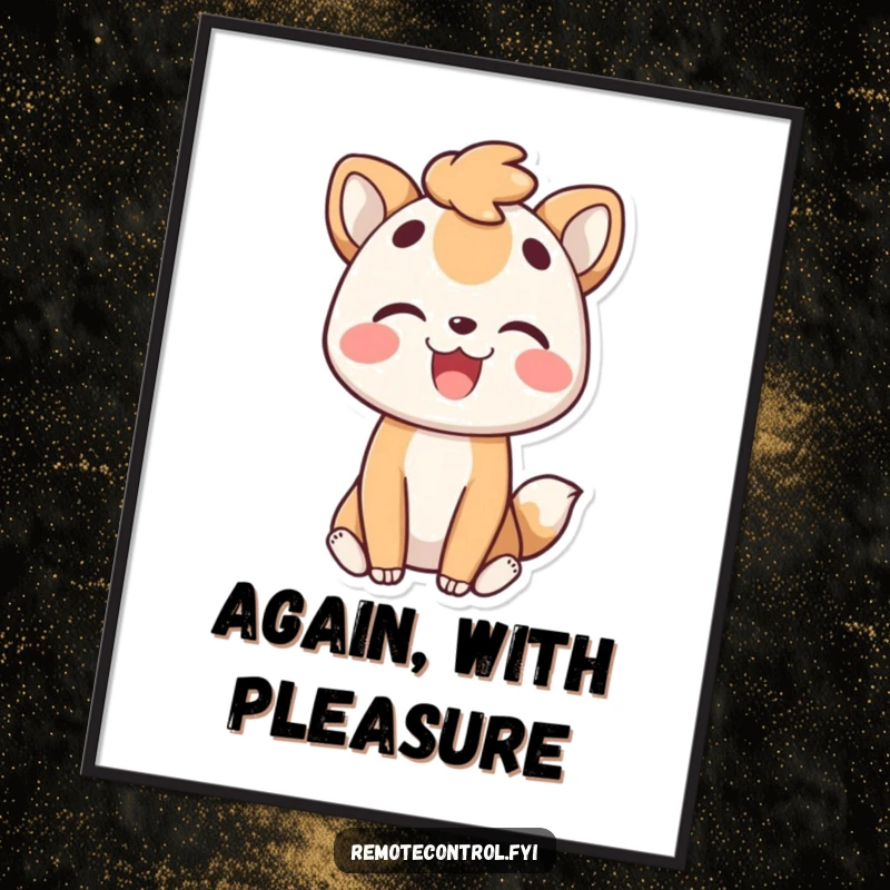 Funny digital art print of a joyful animal character pleasedly rewinding a moment, radiating happiness and nostalgia, ready to adorn any wall.