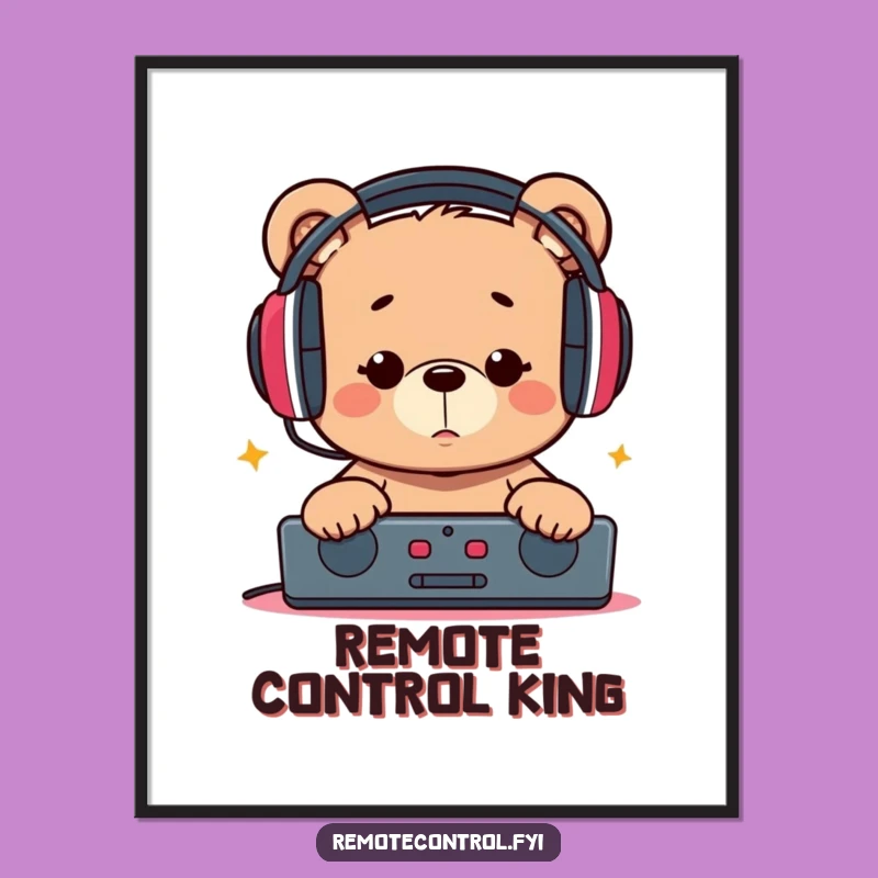Funny Bear Remote Control Digital Art: Instant Humorous Wall Decor