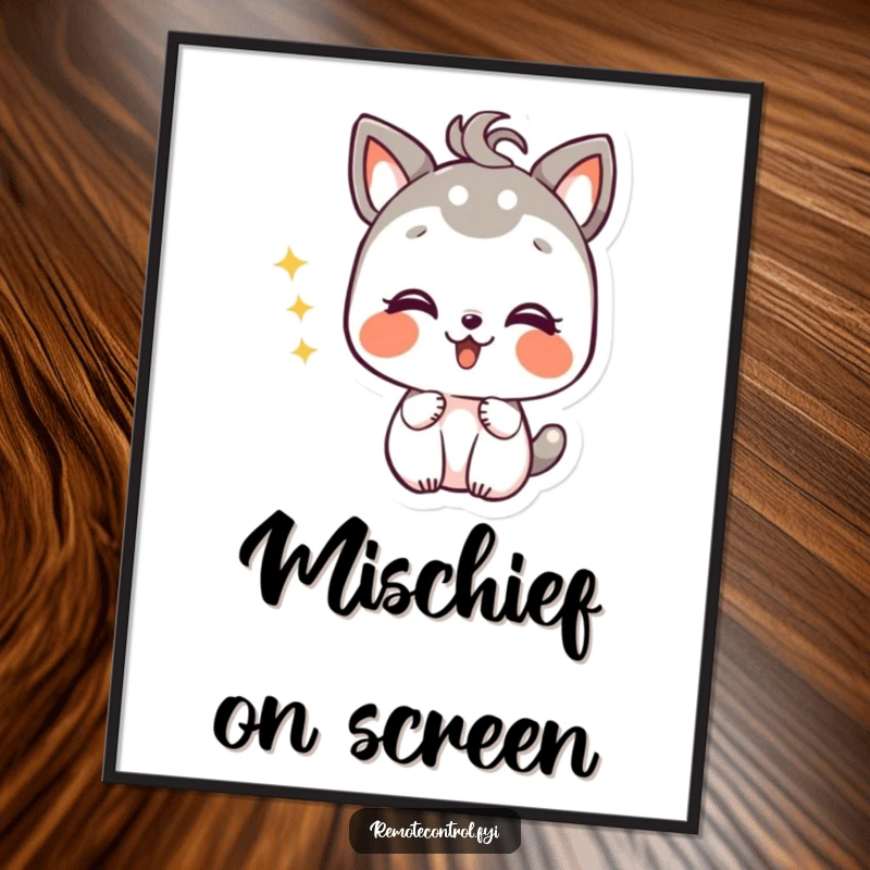 Funny digital art print of a giggling animal character with mischievous delight, captured mid-channel surf with pure comedic joy.