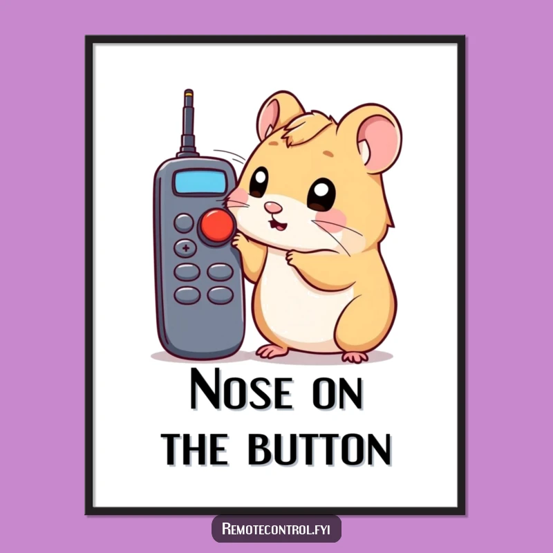 Funny Hamster Curiosity Digital Art: Hilarious Remote Button Poking Print