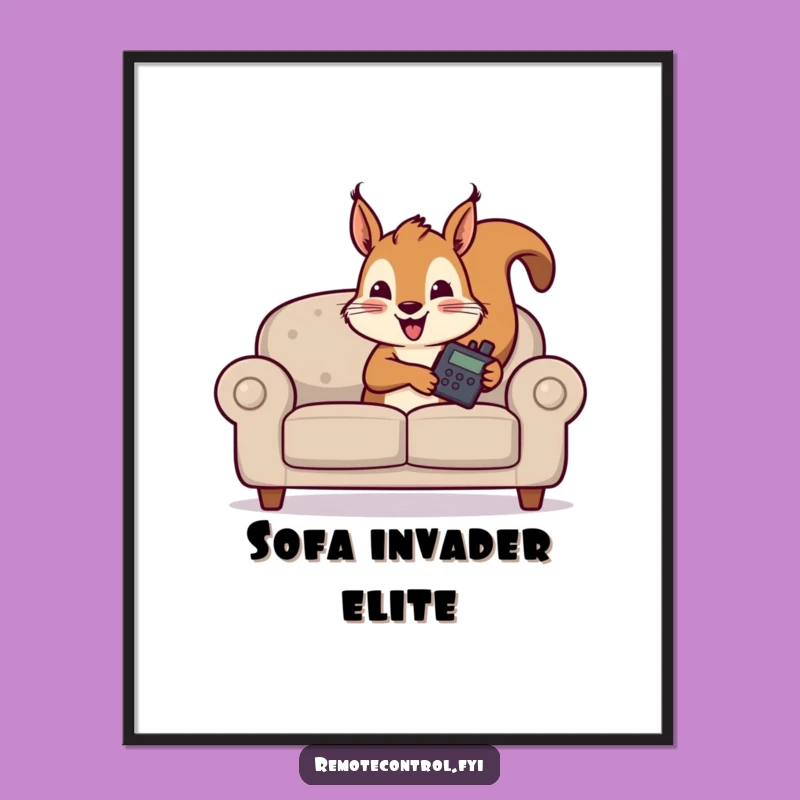 Funny Squirrel Couch Remote Digital Print: Instant Humorous Wall Decor