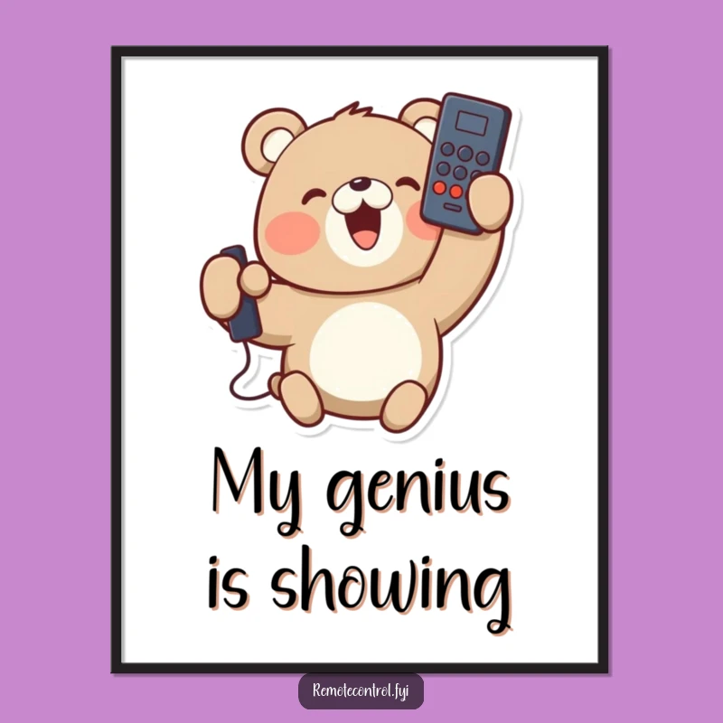 Funny Bear Digital Art - Upside Down Remote Laughs, Perfect Gift Print