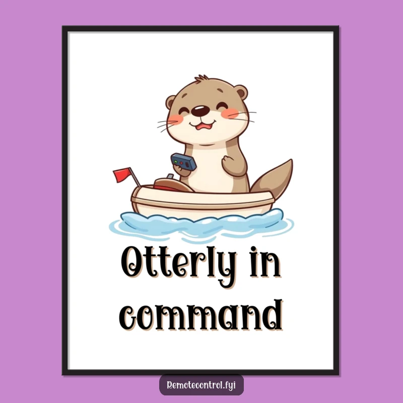 Funny Joyful Otter Digital Art: Hilarious Remote Boat Pilot Printable