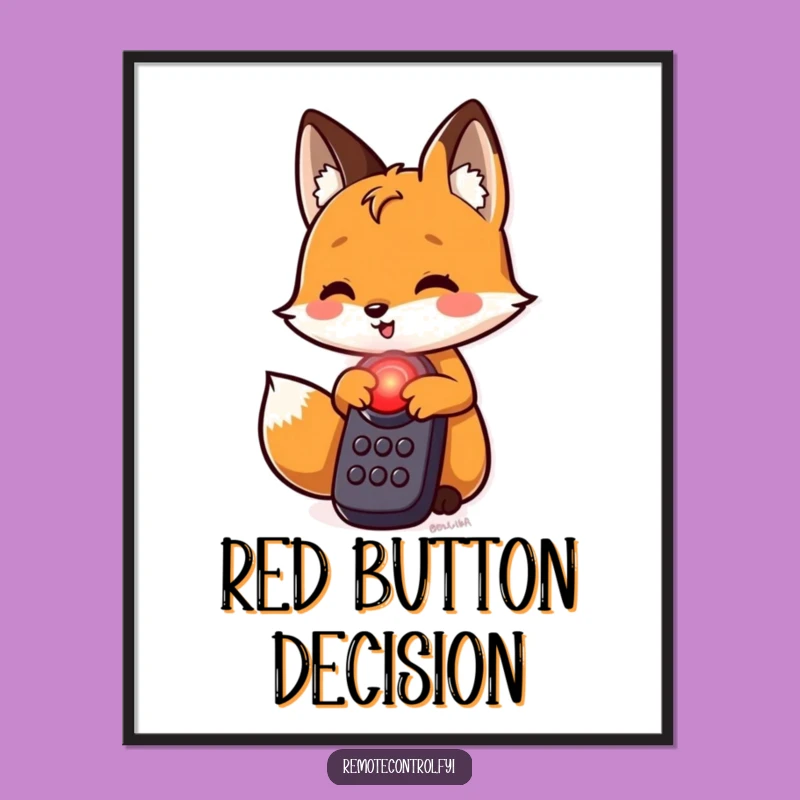 Funny Fox Red Button Digital Art: Intriguing Decor for Any Room
