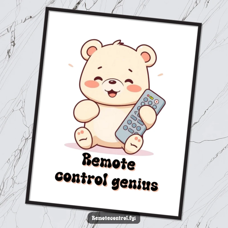 Funny bear cub digital art print: a cub mastering a large remote with pure, unadulterated joy.
