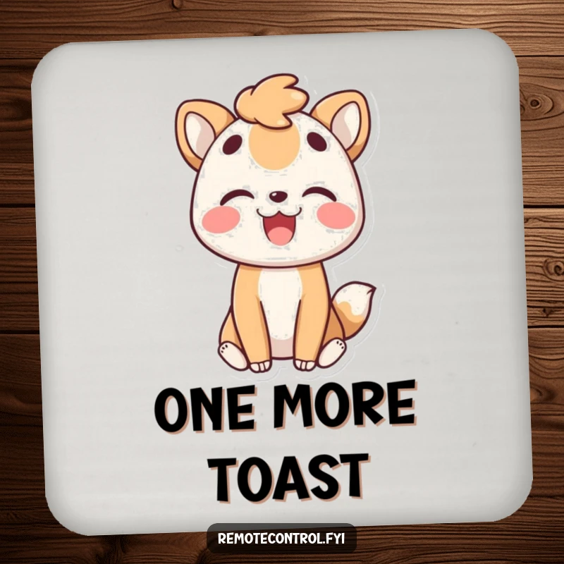 Funny drink coasters featuring a joyful animal character pleasedly rewinding a moment, perfect for adding happy vibes to any table.