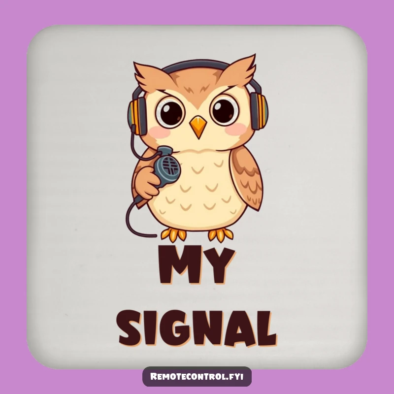 Funny Owl Gamer Coaster: Cool headset owl with remote microphone, a perfect gift for gaming tables.