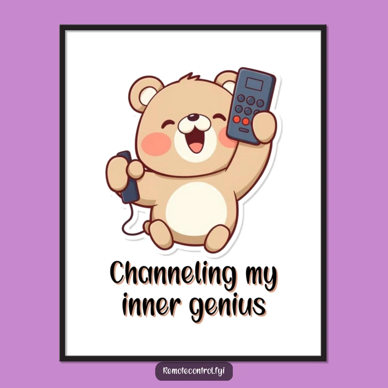 Funny Bear Remote Control Poster - Hilarious Wall Art, Perfect Gift Idea