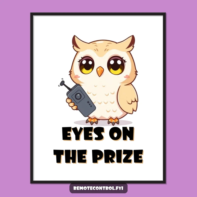 Funny Shy Owl Surprise Poster: Wide-Eyed Remote Holder, Quirky Funny Gift Wall Art