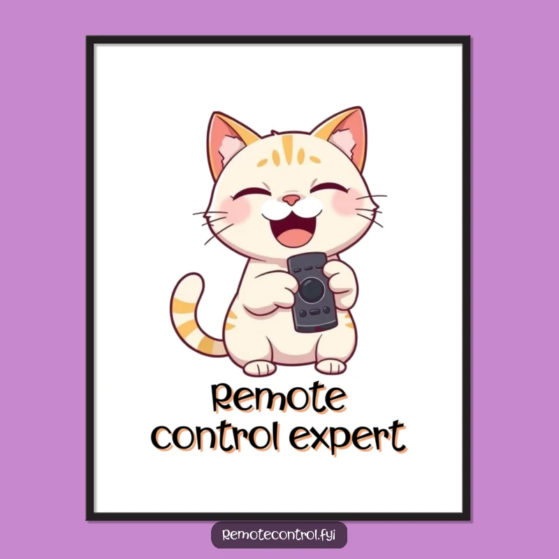 Funny Giggling Cat Poster - Remote Control Wall Art - Unique Funny Gift