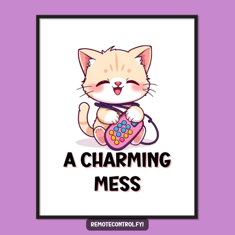 Funny Kitten Remote Poster: Adorable Chaos for Your Walls