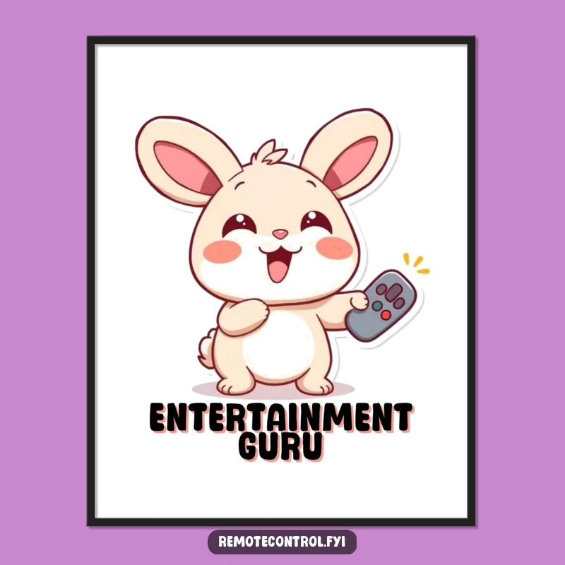 Funny Rabbit Remote Poster: Giggling Eyes Wall Art, Quirky Funny Gift Decor