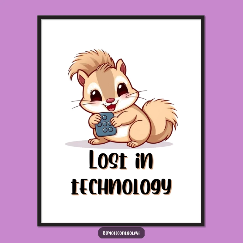 Funny Squirrel Remote Poster: Giggling Tech Art, Button Study Decor Gift