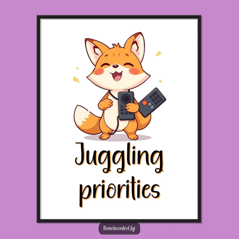 Funny Fox Juggling Remote Poster - Hilarious Wall Art, Perfect Gift