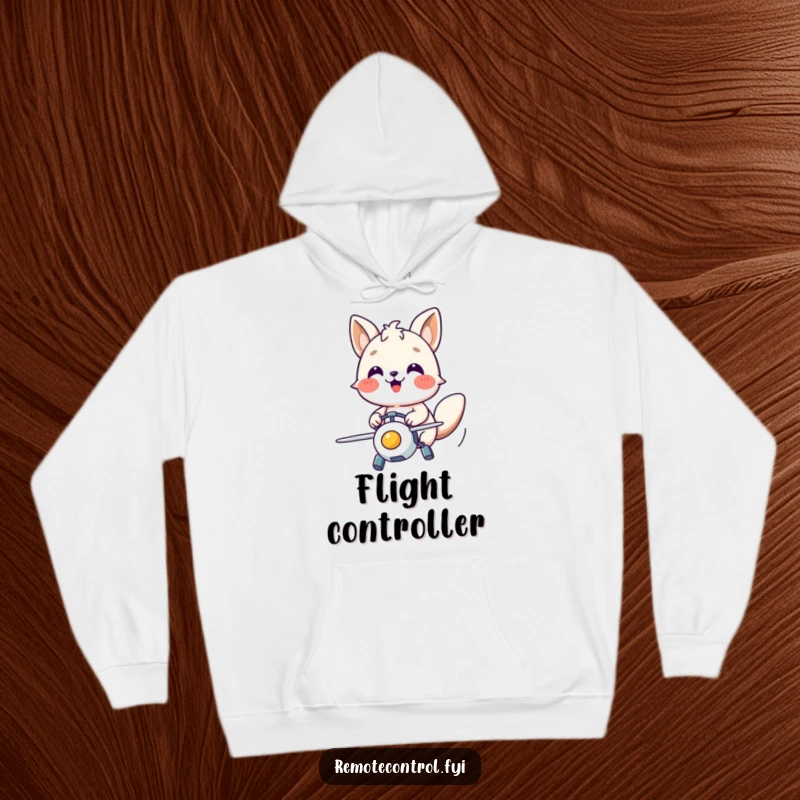 Funny hoodie featuring a happy animal character demonstrating focused joy while controlling a flying toy with precision.
