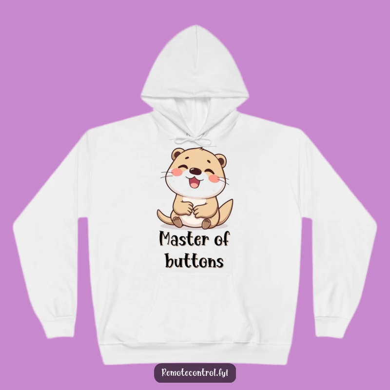 Funny Otter Tapping Buttons Hoodie: Cozy Graphic Sweatshirt for Otter Lovers