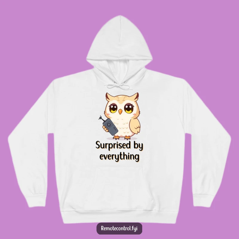 Funny Shy Owl Cozy Hoodie: Surprised Remote Holder, Warm Funny Gift for Comfort