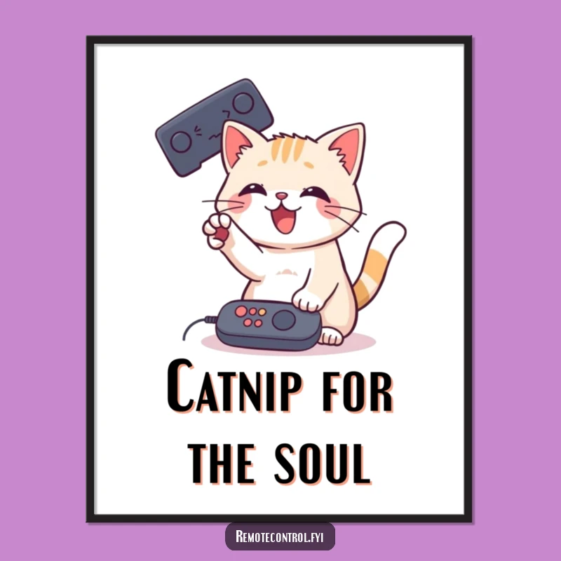 Free Printable Playful Cat Wall Art - Remote Battler Downloadable for Whimsical Decor