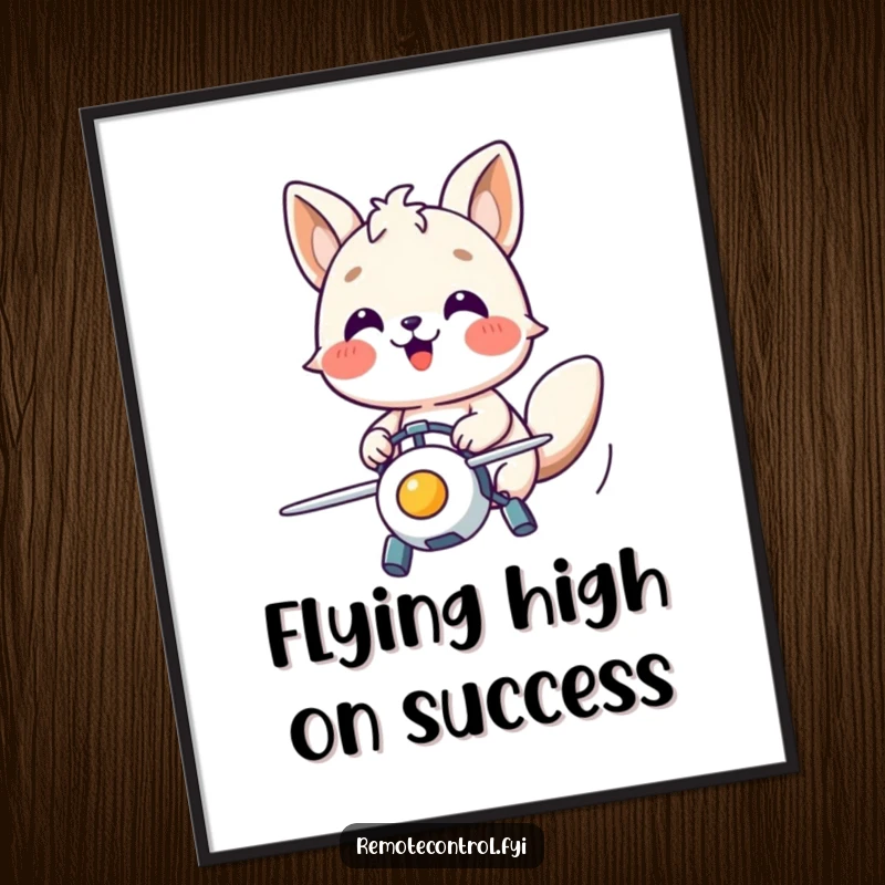 Funny Free Printable Wall Art: A happy animal character controlling a flying toy with focused joy and delight.