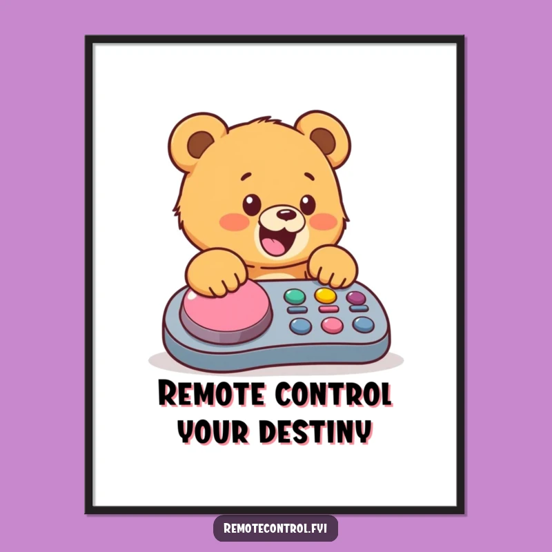 Free Printable Wall Art: Funny Bear Cub Button Mashing Downloadable Humor