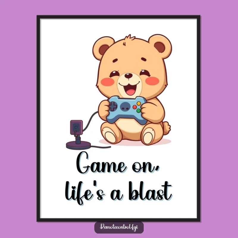 Free Printable Wall Art: Funny Gaming Bear Cub Controller Master Downloadable Art