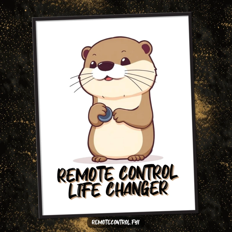 Funny Free Printable Wall Art: A curious otter mimics pressing buttons on an invisible remote, performing unseen magic.