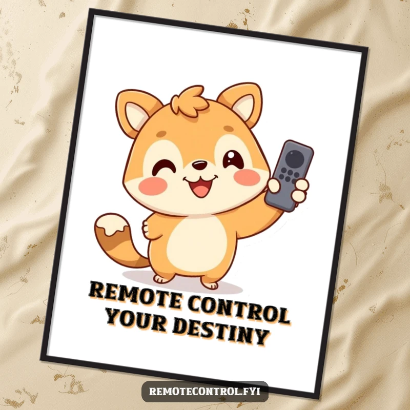 Funny Free Printable Wall Art: A smiling animal character playfully pointing a remote control with a happy grin.