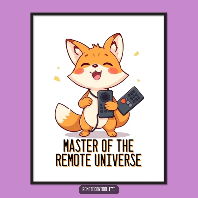 Funny Free Printable Wall Art: Happy Fox Juggling Remotes, Downloadable Decor