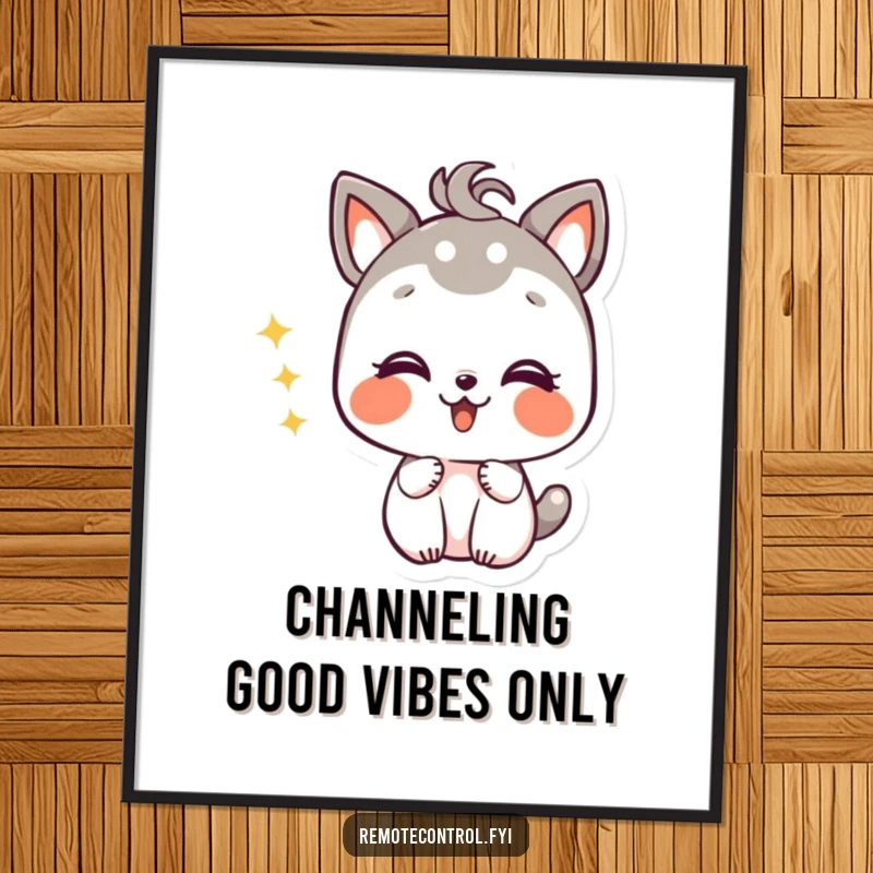 Funny Free Printable Wall Art: A giggling animal character changing TV channels with a look of mischievous delight.