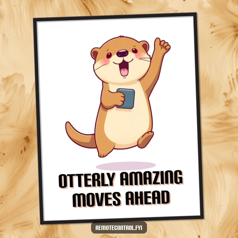 Funny Free Printable Wall Art: A jumping otter holding a remote, directing a virtual character into a dance.