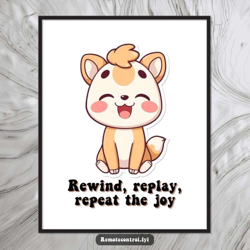 Funny Free Printable Wall Art: Joyful animal character rewinding a happy moment with a pleased expression.