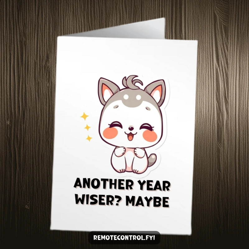 Funny Free Printable Birthday Card: Giggling animal changing TV channels with mischievous delight, perfect for a humor lover.