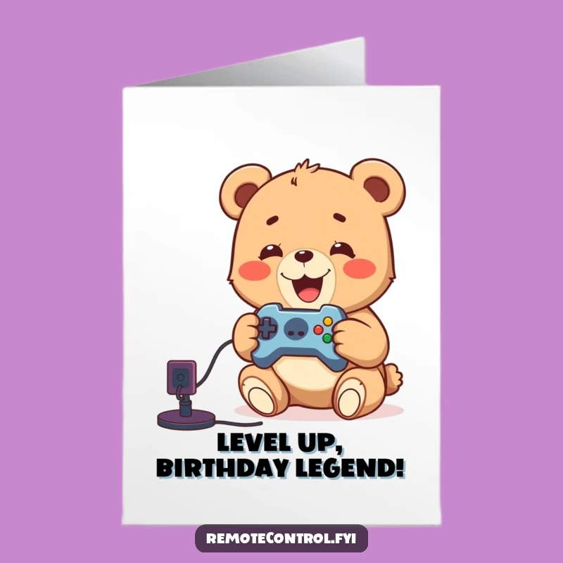 Free Printable Birthday Card: Funny Bear Cub Gaming Joy Downloadable Gift