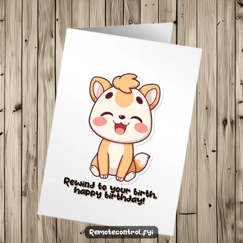 Funny Free Printable Birthday Card: Joyful animal with pleased expression rewinding a happy birthday moment.