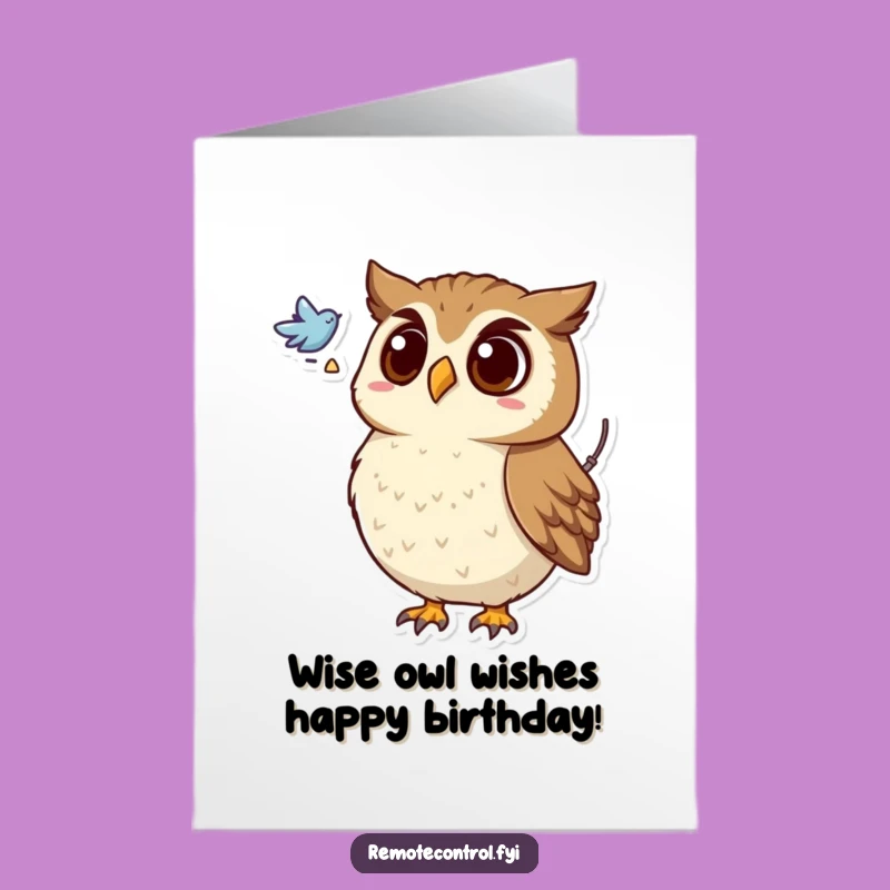 Free Printable Birthday Card: Surprised Owl's Flying Wish Downloadable Gift