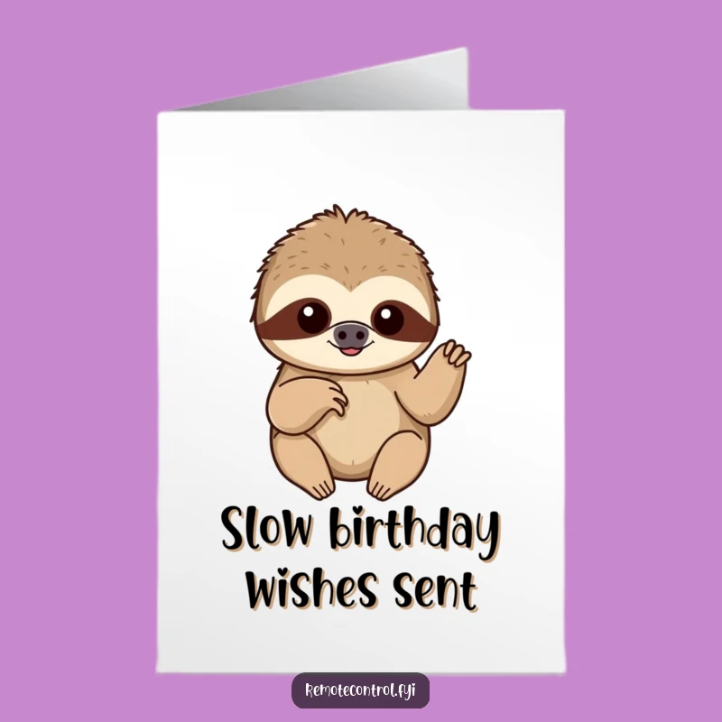 Free Printable Funny Birthday Card: Content Sloth Pushes Button - Hilarious Downloadable Gift