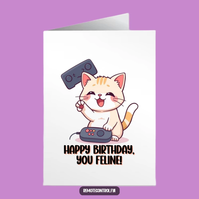 Free Printable Playful Cat Birthday Card - Remote Battler Downloadable Gift