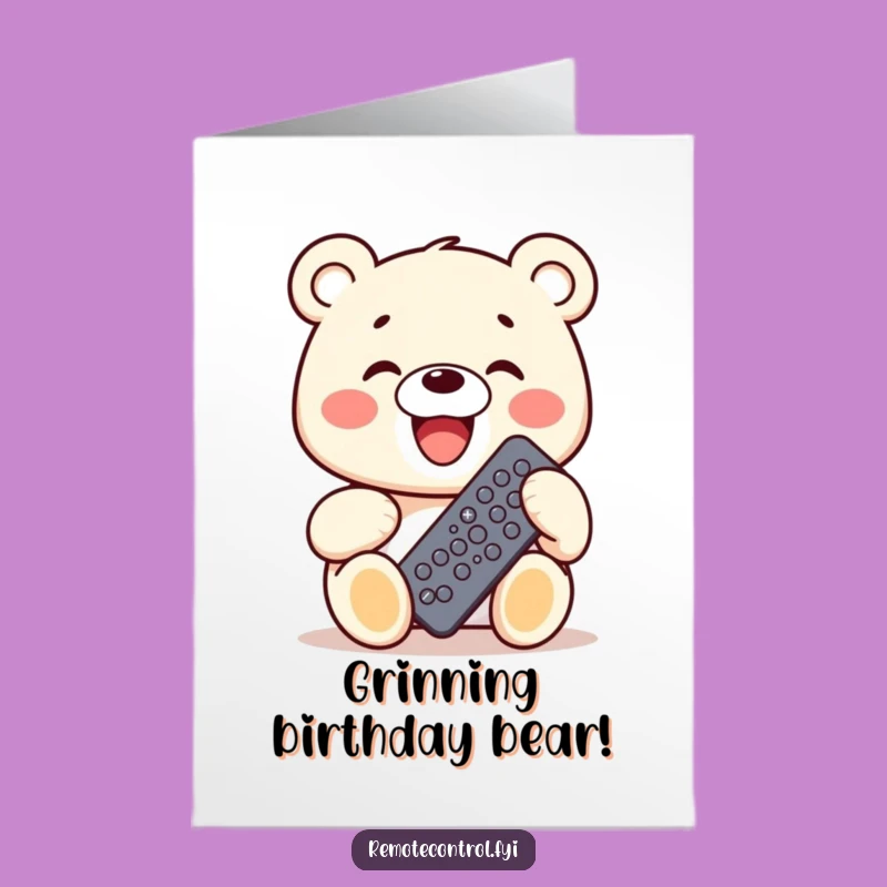 Free Printable Birthday Card: Cheerful Bear Controls Birthday Fun Downloadable