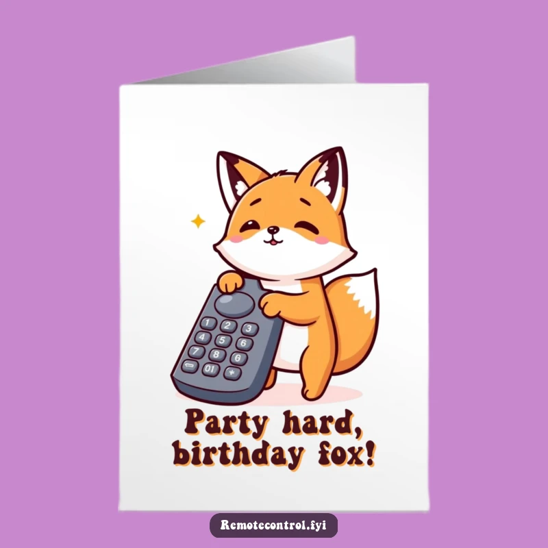 Free Printable Birthday Card: Fox Fanatic Pushing Buttons Funny Greeting Downloadable