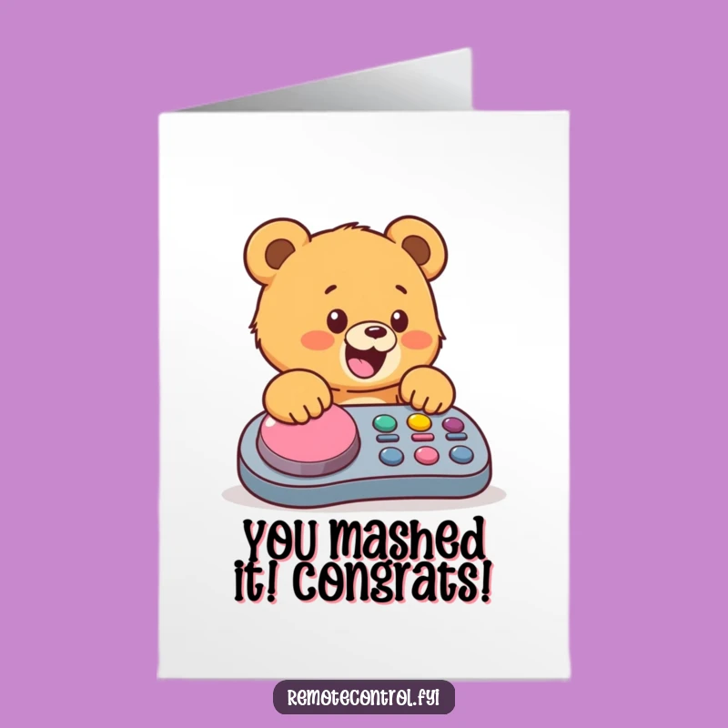 Free Printable Congrats Card: Bear Cub Button Mash Success Downloadable Gift