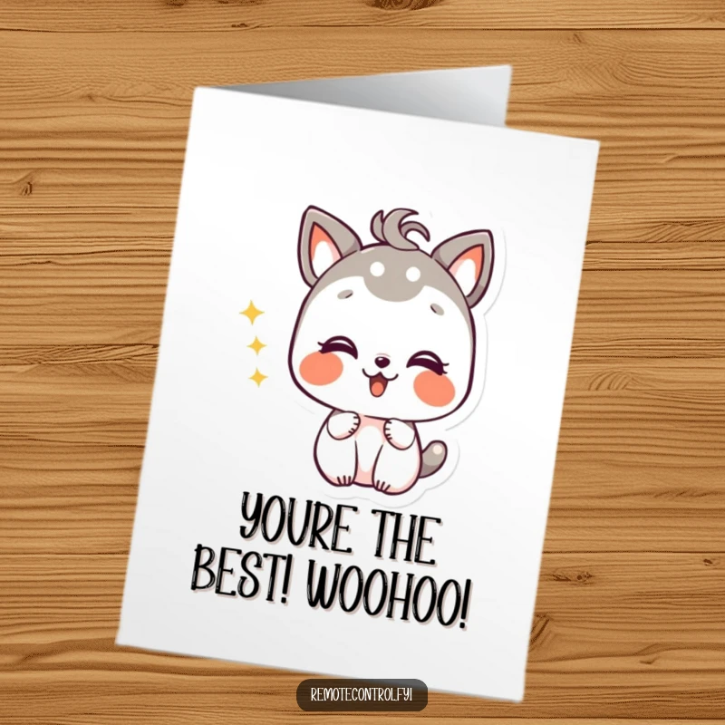 Funny Free Printable Congrats Card: Mischievous animal delightedly changing TV channels, perfect for celebrating wins.