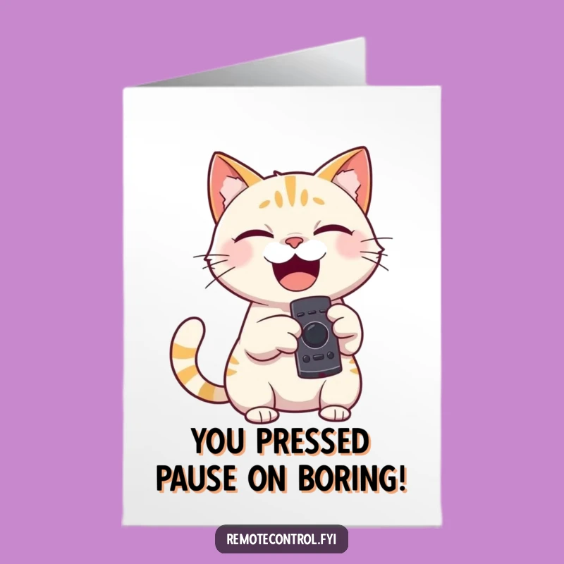 Free Printable Congrats Card: Giggling Cat, Remote Control, Funny Downloadable Art